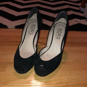 Michael Kors black suede peep toe wedge